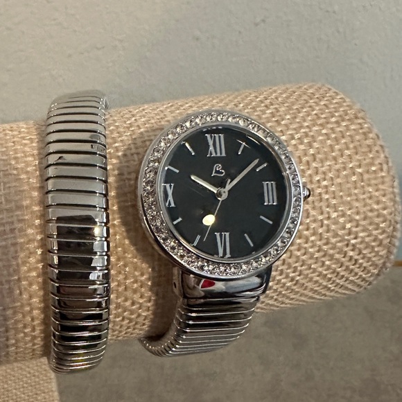 Stainless steel & Black Onyx  coil watch by Colleen Lopez - Picture 2 of 10